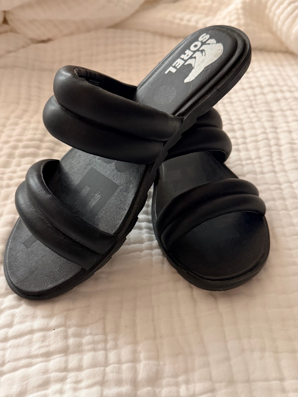 Sorel Women's Black Padded Double-Strap Slide Sandals